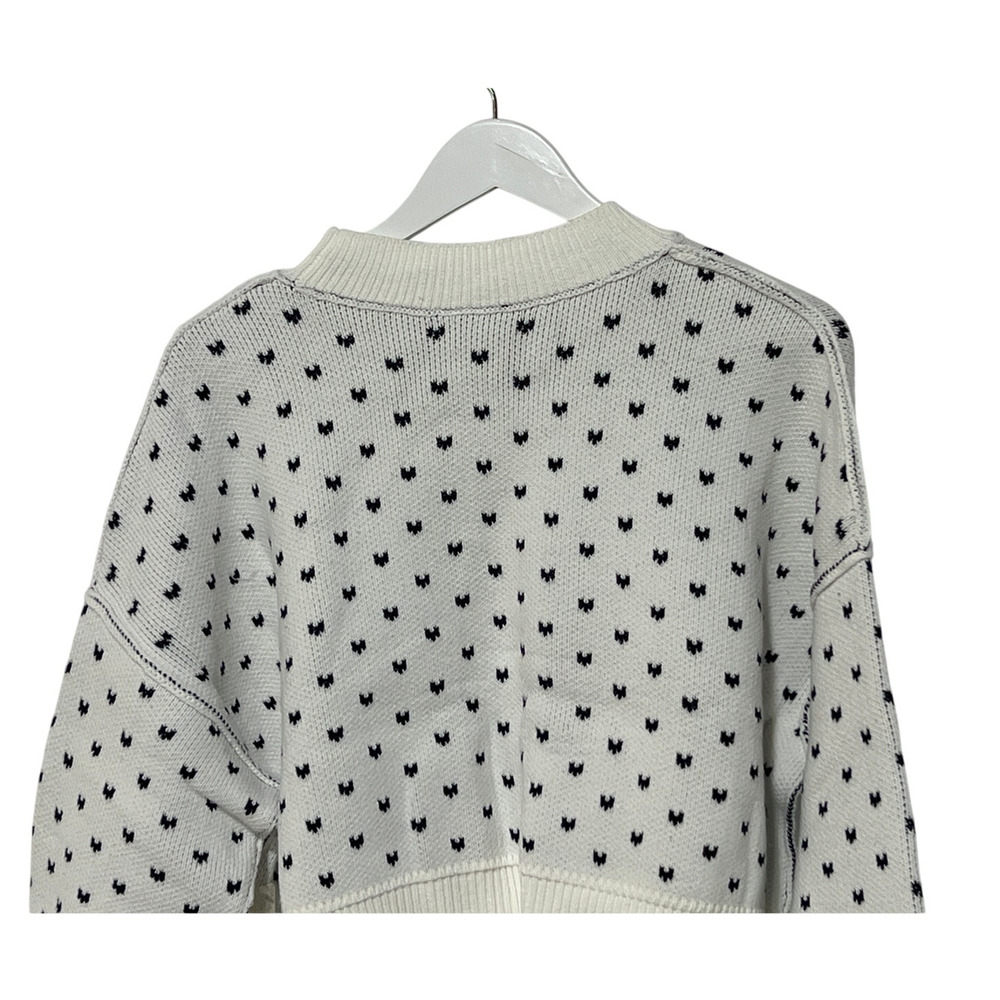 FREE PEOPLE WOMENS SMALL PATTERN EASY STREET CROP PULLOVER SWEATER WHITE NAVY - Picture 9 of 14